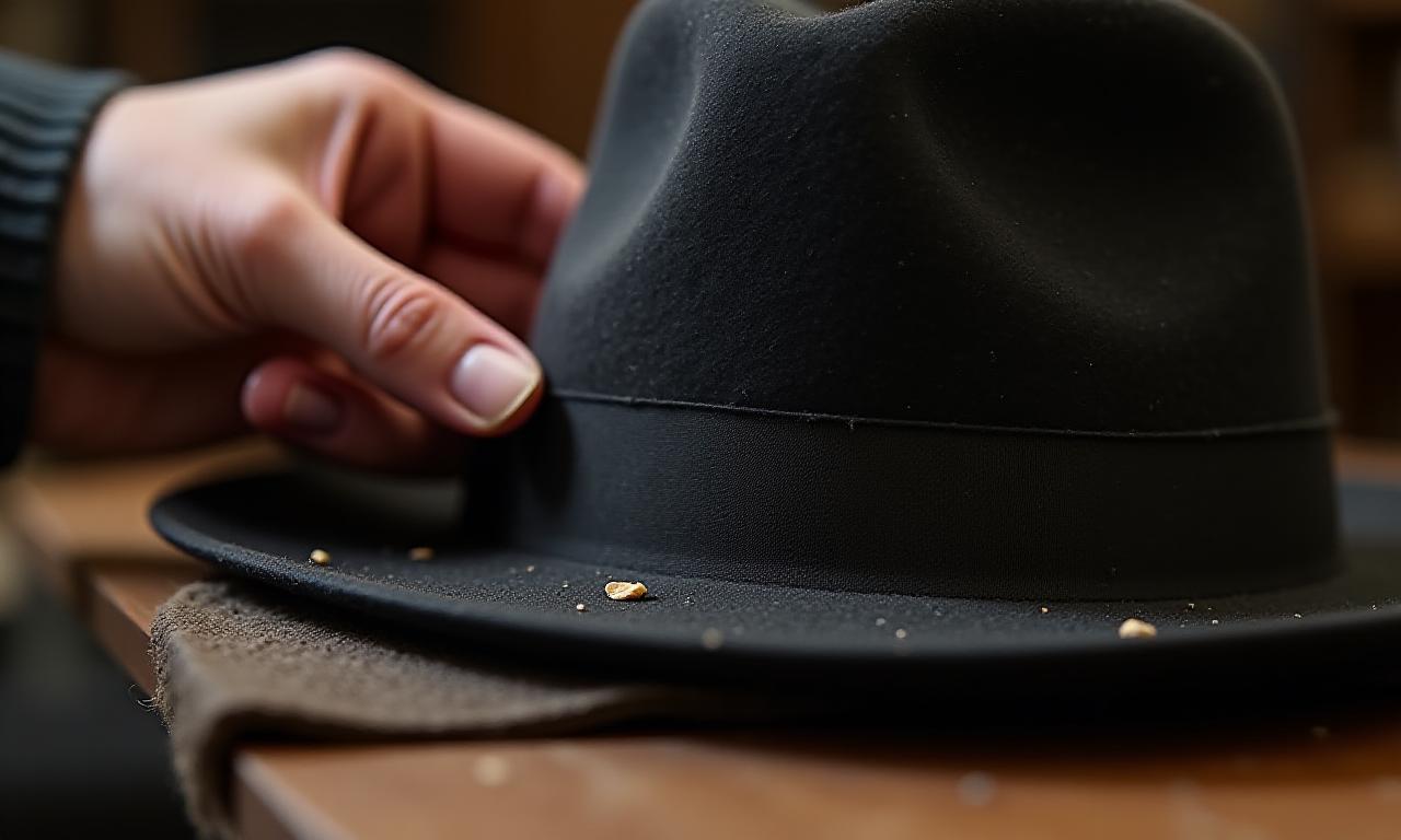 Artigiano che cura un cappello in feltro